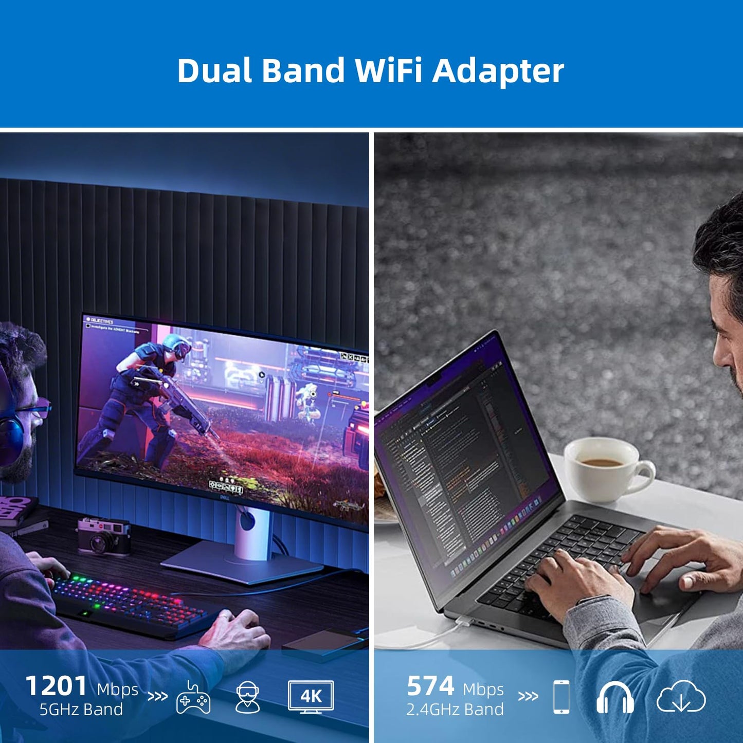DBIT AX1800 WiFi 6 USB Adapter for Desktop PC (D1-X18) Long Range Wireless Network Adapter USB WiFi Dongle with USB3.0, 5GHz/1201Mbps +