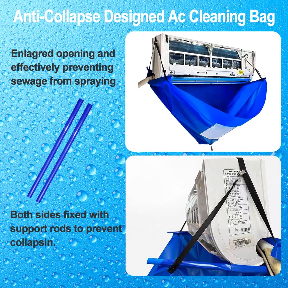 Ac Cleaning Bag With Support Rods, Ac Cleaning Cover With Wider Opening, Waterproof Air Conditioner Cleaning Cover, Split Unit Cleaning Kit, Ac