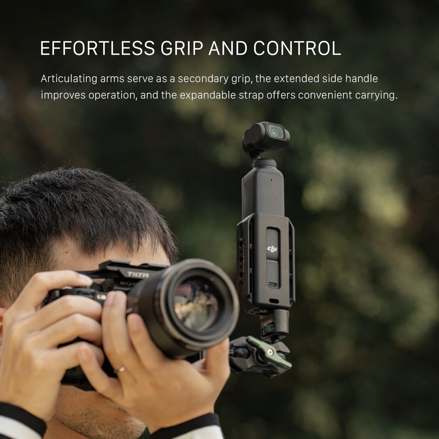 Tilta Accessory Mounting Expander for DJI Osmo Pocket 3 - Black | Slot for a Wrist Strap | Stays Secure Within The Cage | Protection | 1/4""-20 Screw
