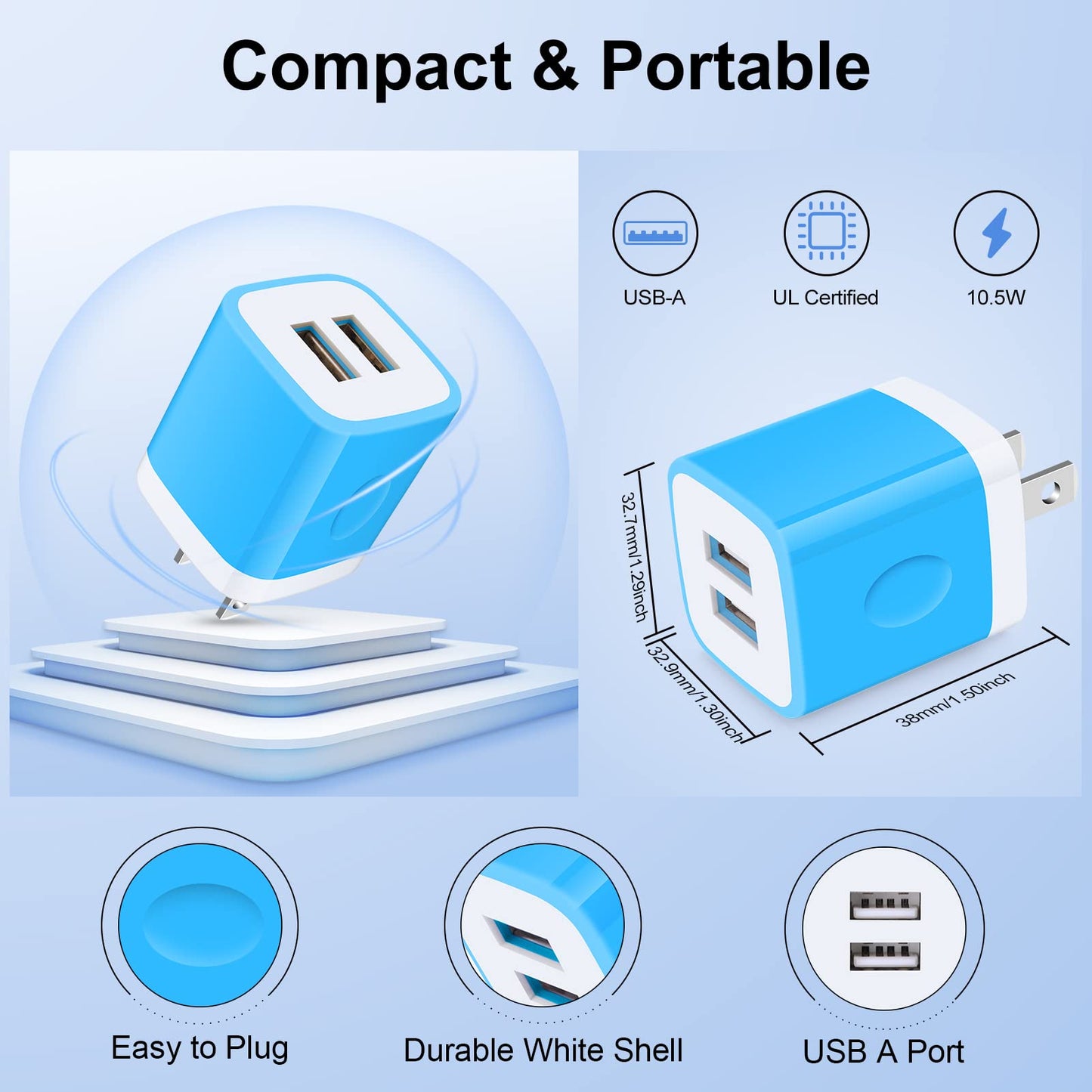 Charging Block Brick, USB Plug, NonoUV 4Pack Dual Port Fast USB Wall Charger Travel Adapter Box for iPhone 17 16 15 14 13 12 11 Pro Max SE XR XS X 8 7