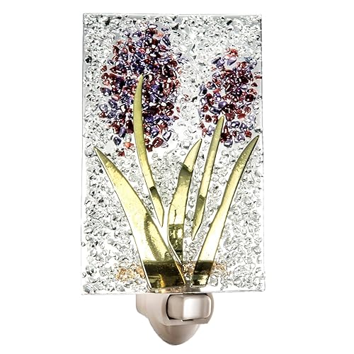 J Devlin Purple Floral Night Light, Handcrafted Stained Glass