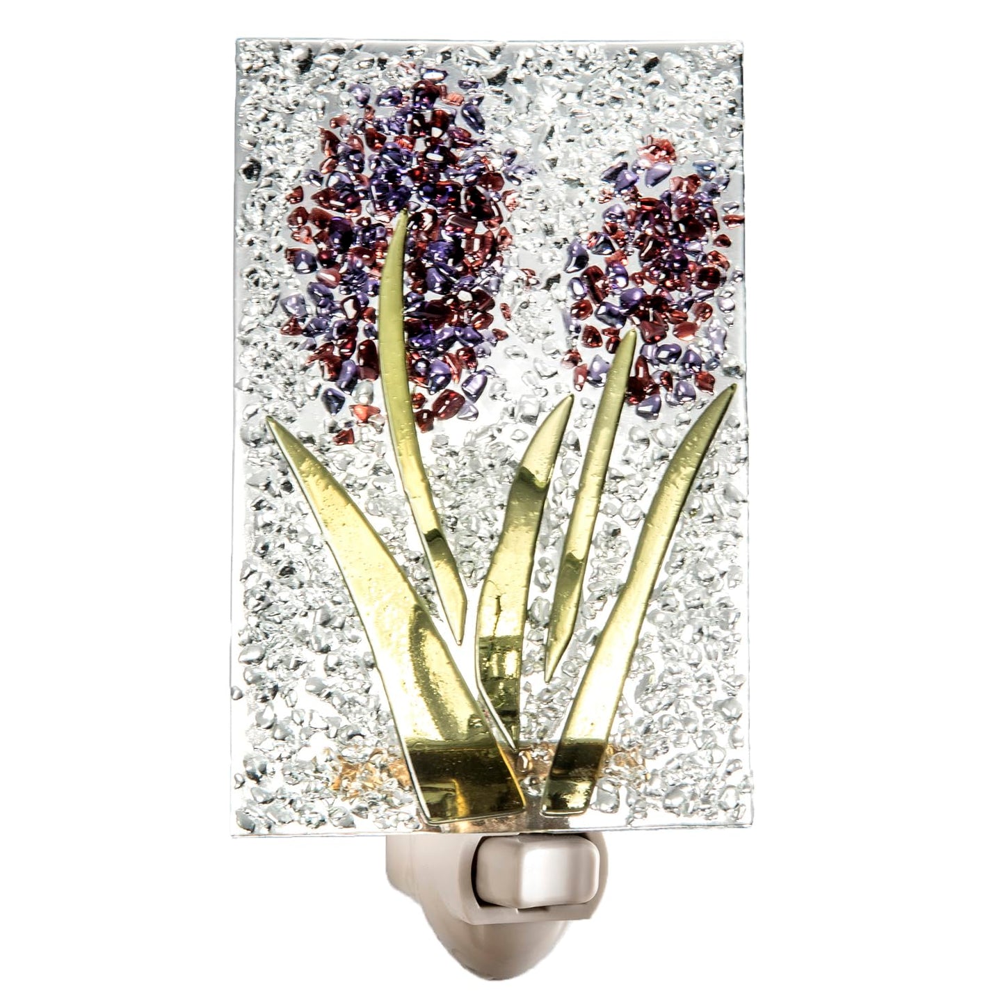 J Devlin Purple Floral Night Light, Handcrafted Stained Glass