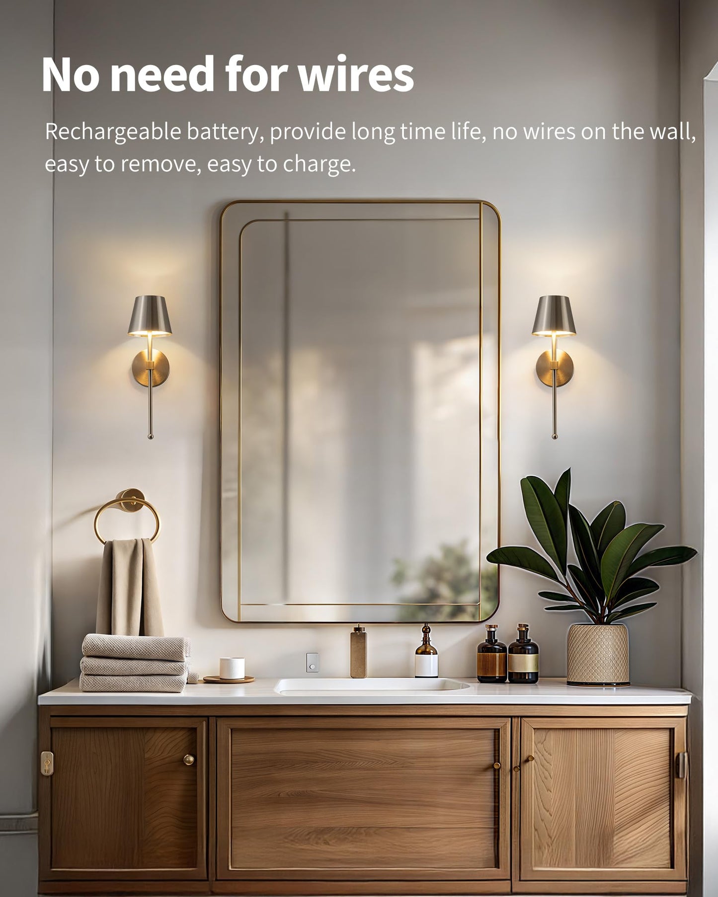 KDG Wireless Wall Sconces Set of 2, Small Cordless 5200mAh Rechargeable Battery LED Wall Lamps, Stepless Dimming Lightings for Wall Painting, Living