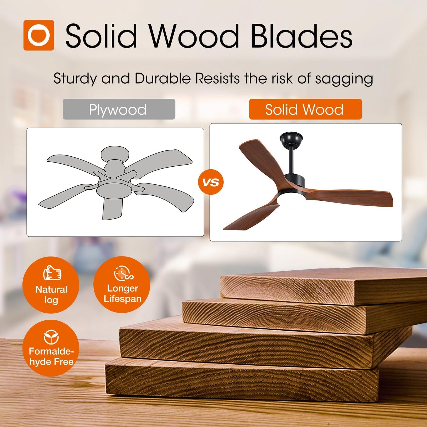 addlon 2 Pack 52 Inch Solid Wood Ceiling Fans with Lights and Remote
