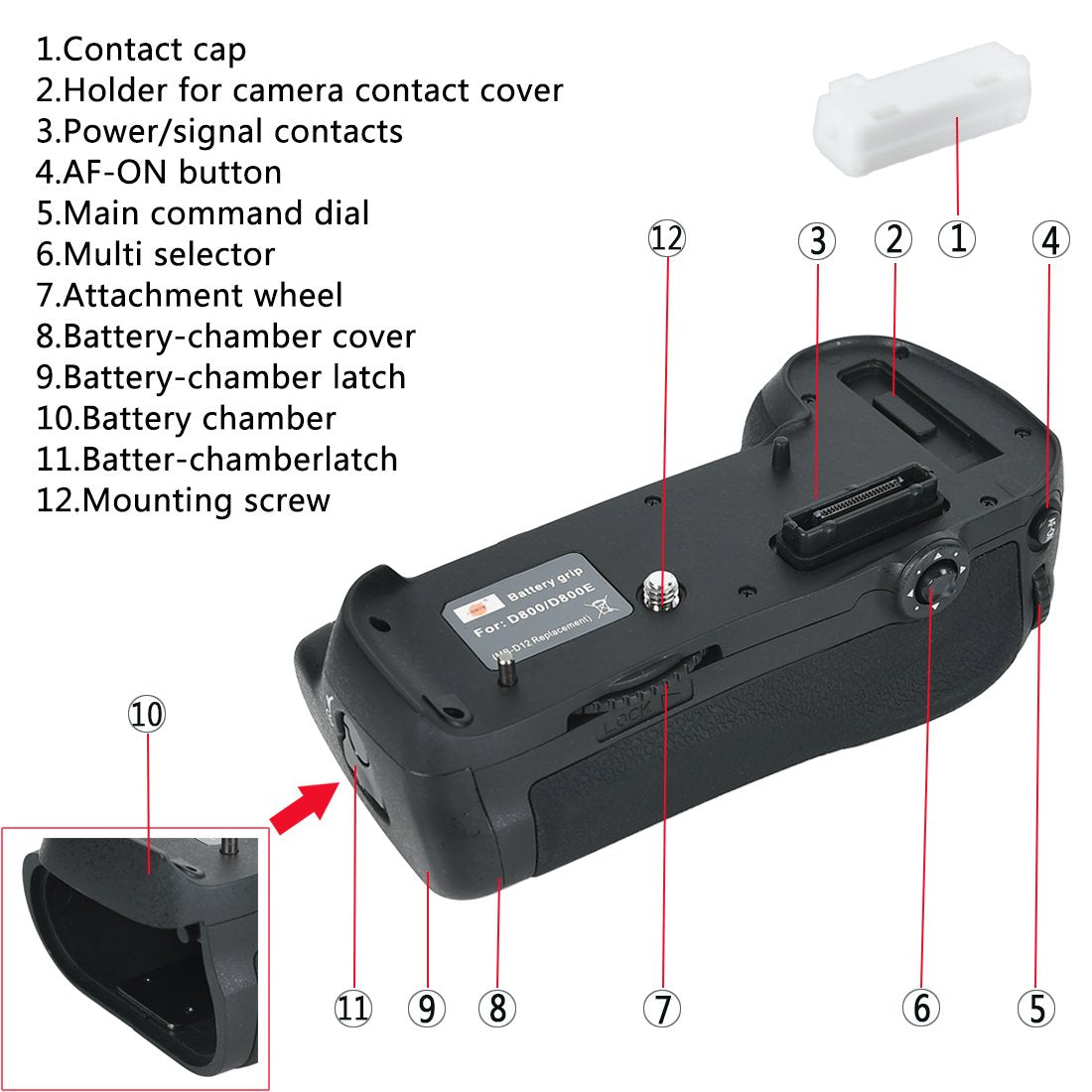 DSTE Replacement for Pro MB-D12 Vertical Battery Grip + 2X EN-EL15 Compatible Nikon D800 D810 D800E D800S SLR Digital Camera