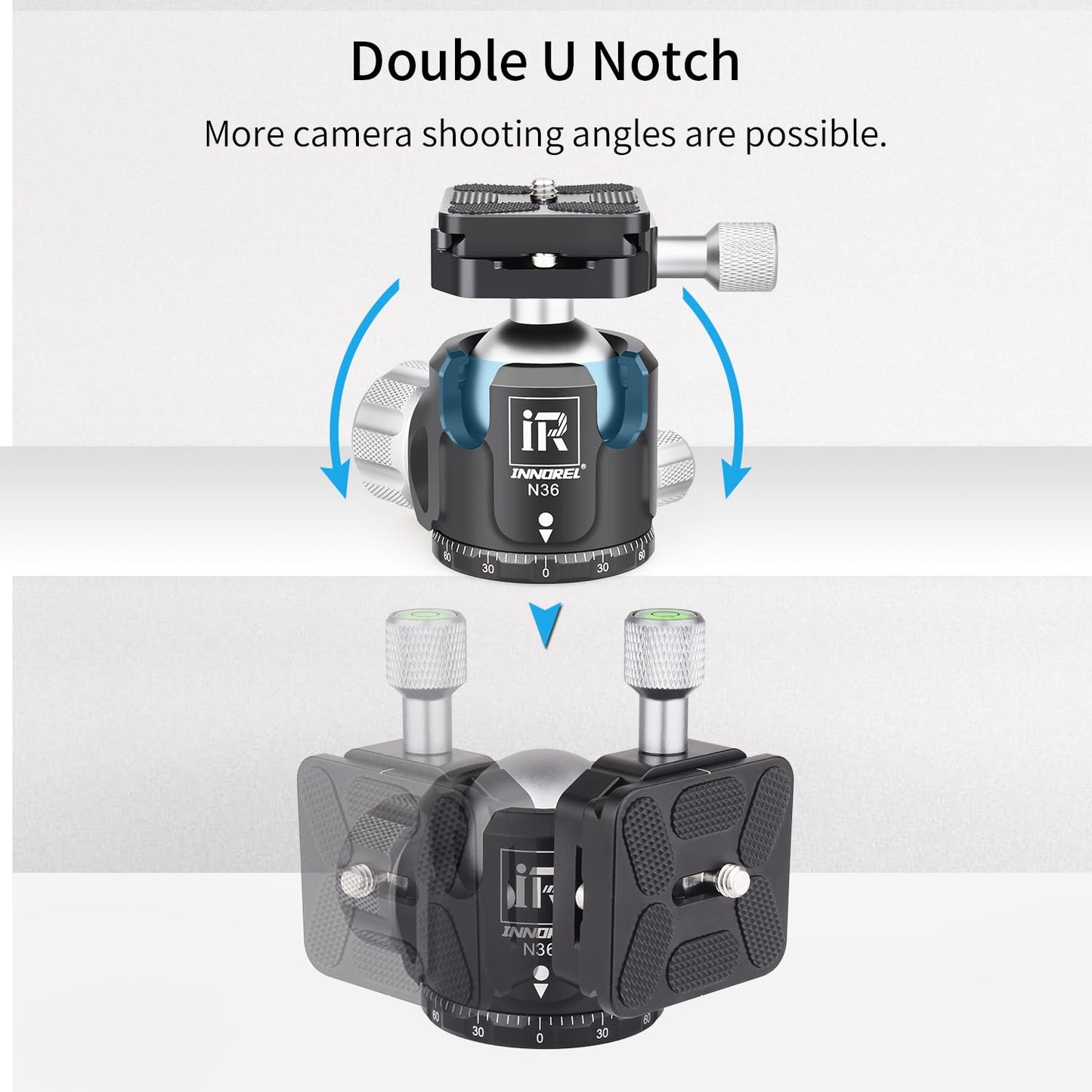 Low Profile Tripod Ball Head-INNOREL N36, Panoramic CNC Metal Camera Tripod Ball Head with Two 1/4" Screw Arca Swiss Quick Release Plates