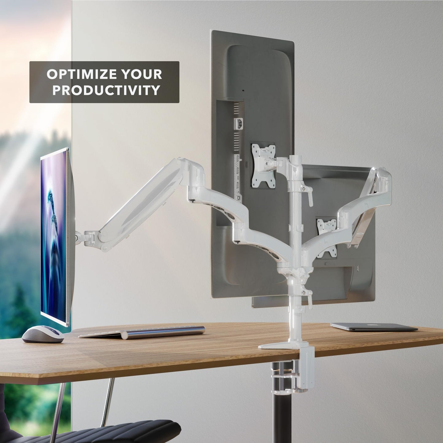 Mount-It! Triple Monitor Stand for Desk, 3 Arm Monitor Mount with Gas Spring Height Adjustment, Fits 13-32 Inch Screens up to 17.6 lbs per Arm, VESA