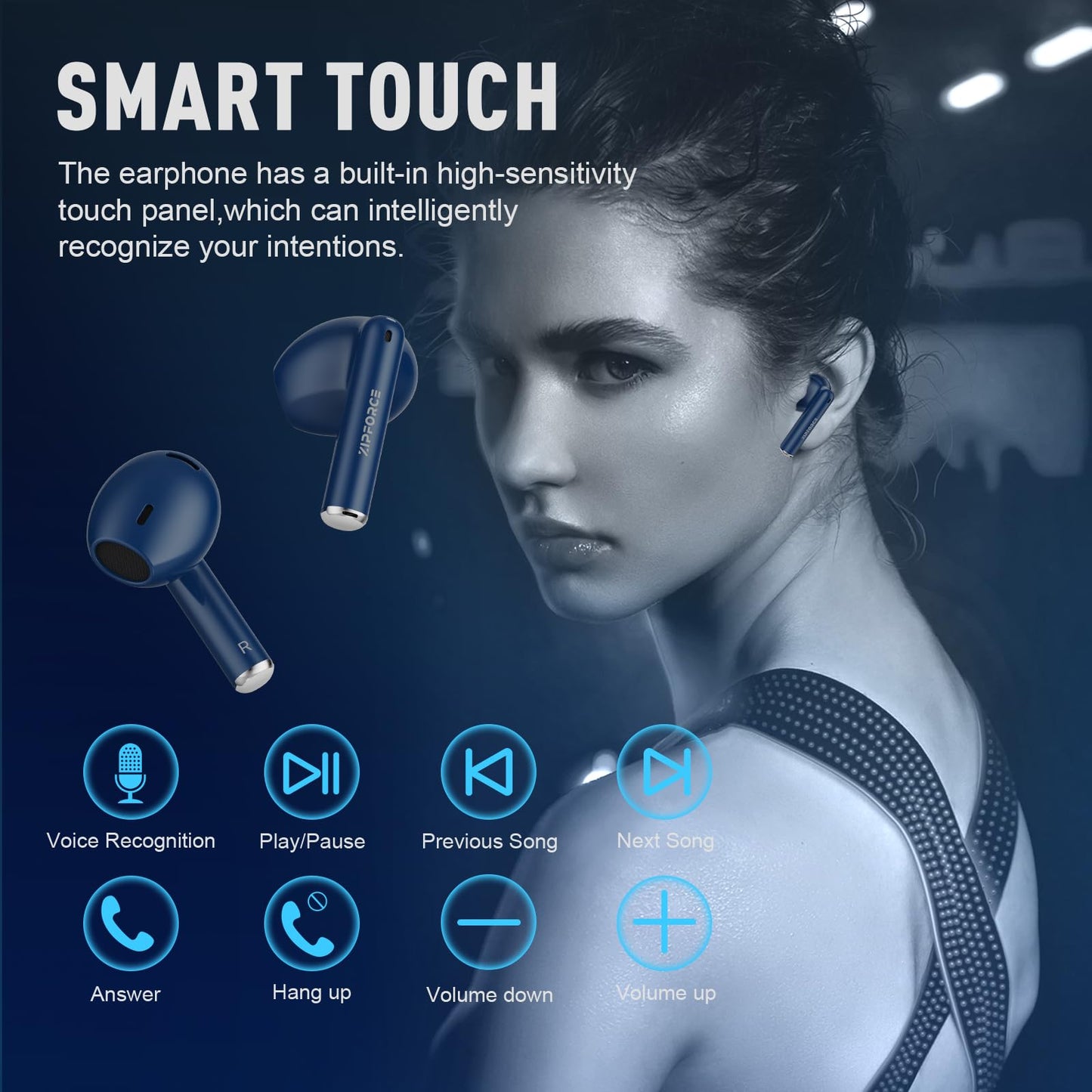 ZIPFORCE True Wireless Earbuds, in-Ear Bluetooth 5.3 Headphones 4-Mics ENC Clear Call, Bluetooth Earbuds Touch Control 30 Playtime, IPX6 Waterproof…