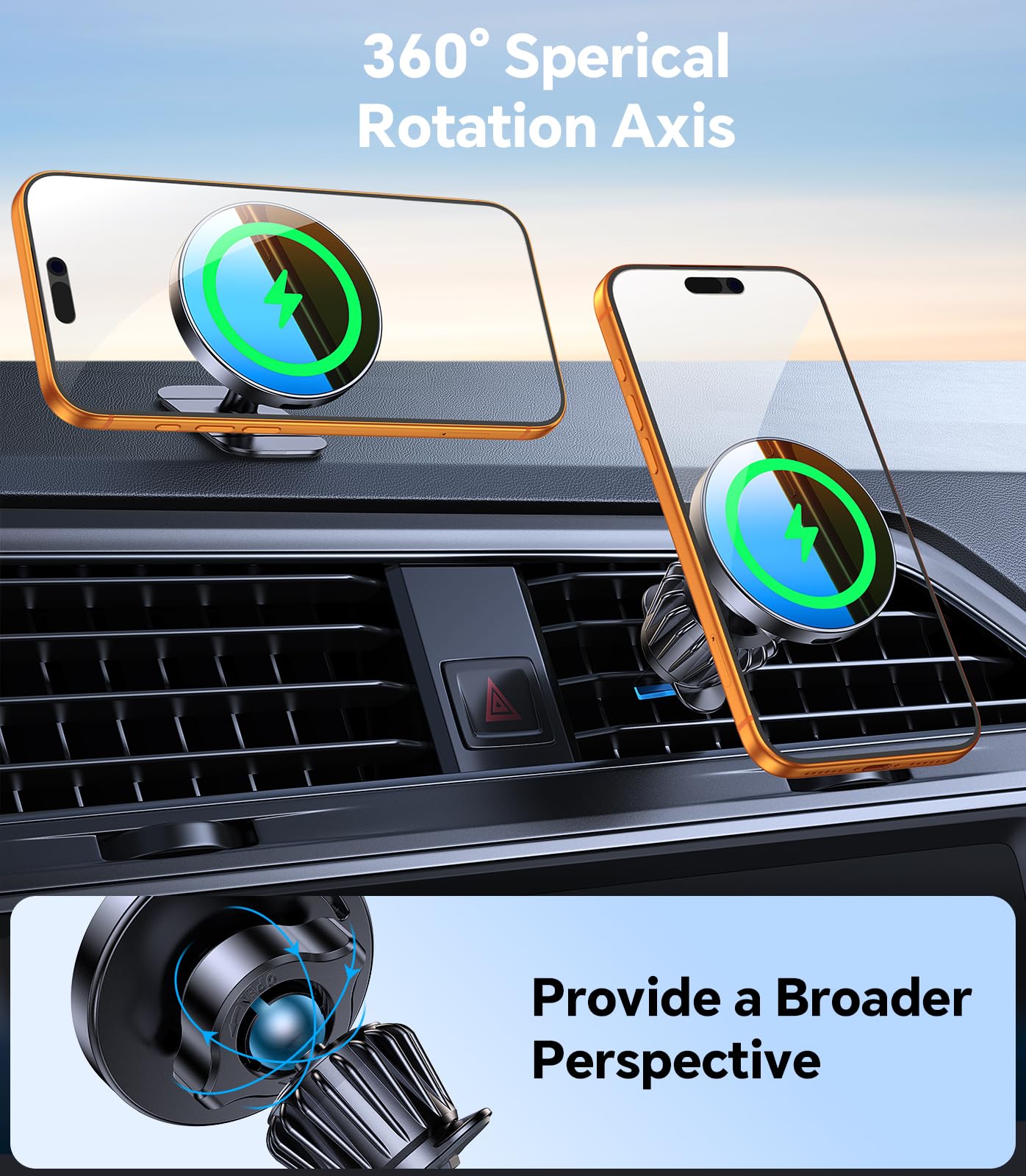 Kaistyle for MagSafe Car Mount Charger?Stronger Magnets?Magnetic Wireless Car Charger with Dashboard Pad Mounting Phone Holders for Your Car