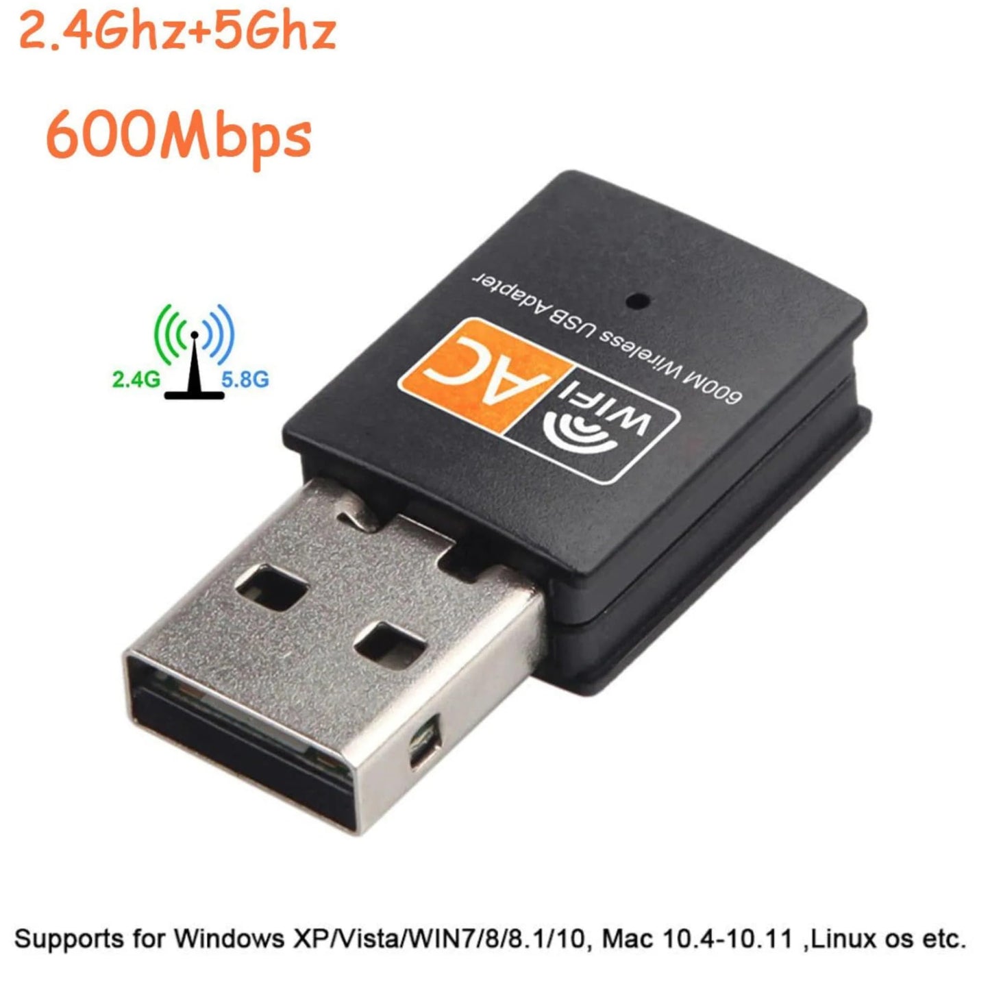 Privox Dual Band 600Mbps Wireless-AC USB Mini Nano WiFi Adapter for PC Desktop, USB 2.0, Dark Gray