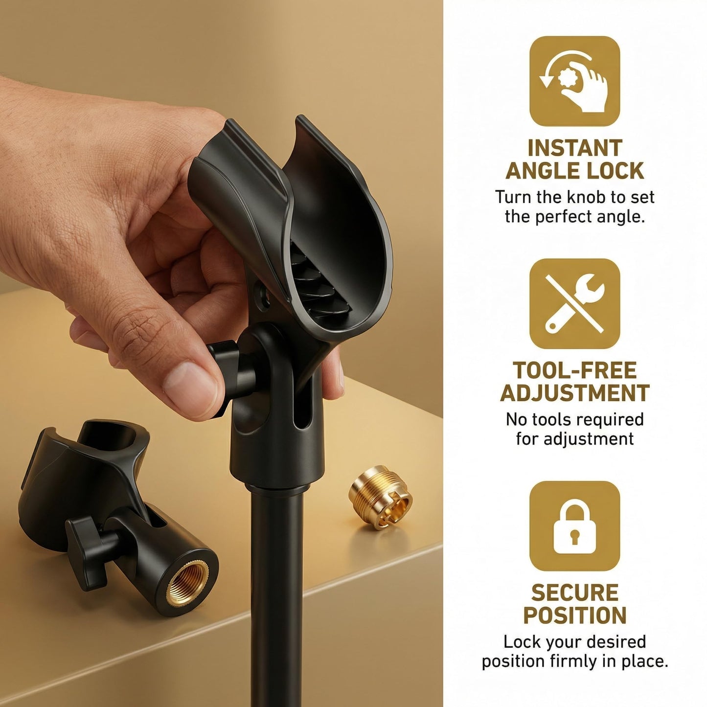 Mictop Upgraded Adjustable Microphone Clip, Universal Mic Clip Holder for Mic Stand, Compatible with Dynamic Microphone, Come with 5/8" to 3/8" Screw