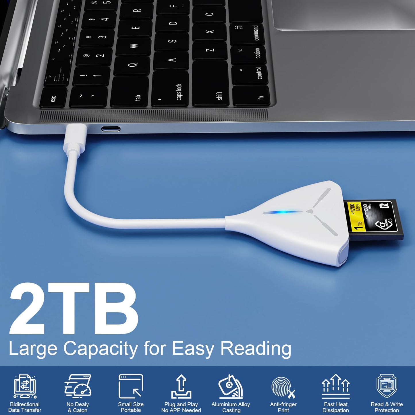 CFexpress Type B Card Reader with USB 3.2 (Gen 2) 10Gbps, USB-C Type B CFexpress Adapter, Compatible with Windows/Mac/Linux/Android, for iPhone 16/15