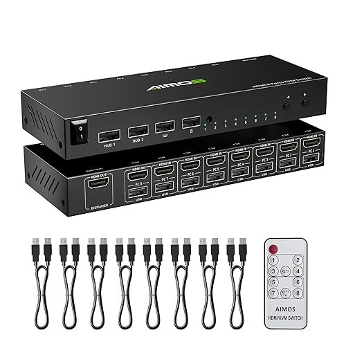 8 Port KVM Switch HDMI 4K@30Hz, USB2.0 HDMI KVM Switch for 8 Computers Share 1 Monitor Keyboard Mouse Printer, Support Hotkey Switch, with Remote