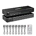 8 Port KVM Switch HDMI 4K@30Hz, USB2.0 HDMI KVM Switch for 8 Computers Share 1 Monitor Keyboard Mouse Printer, Support Hotkey Switch, with Remote
