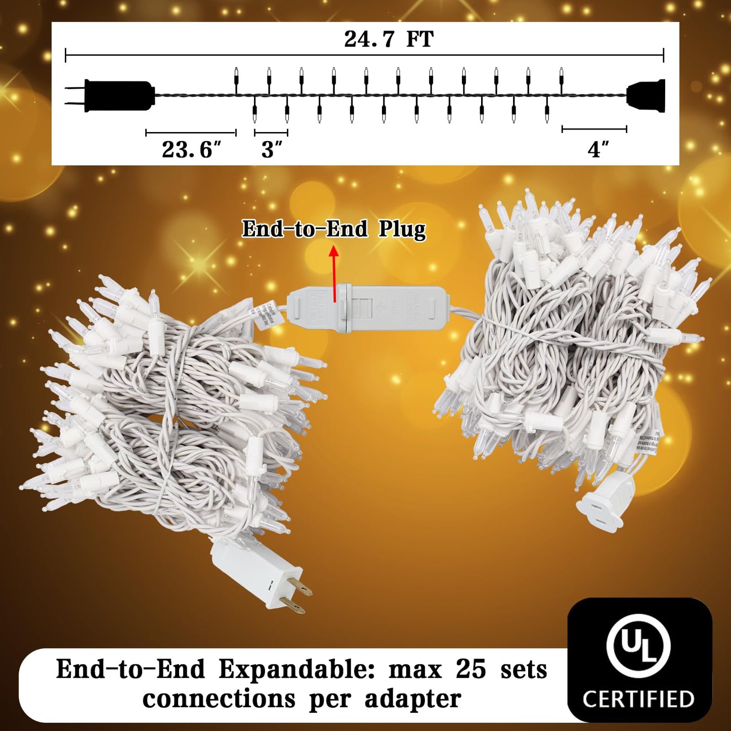 Heyworld Soft Twinkle Lights,100 Led Slow Twinkling Christmas Lights on White Wire Cord, UL Approved 27 Ft, Connect Up to 25 Sets,Indoor Outdoor