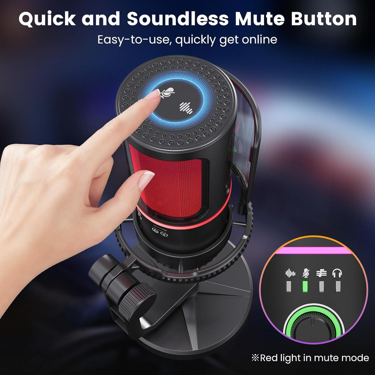 SINWE Gaming Microphone with Noise Cancelation & Gain Control- USB PC Mic for Streaming, Gaming, Podcasts, PC, PS4 -Includes Pop Filter, Shock Mount