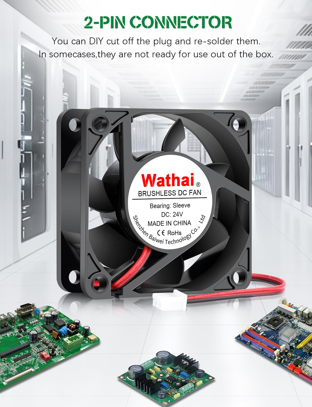 Wathai 60mm x 25mm 24V Case Fan 2Pin DC Brushless for DIY Exhaust Cooling Project