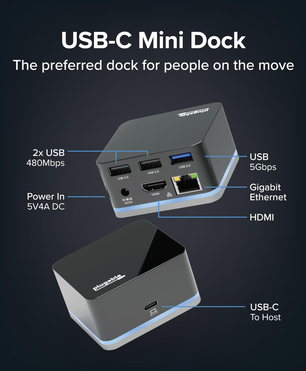 Plugable USB-C Wired Cube Mini Docking Station