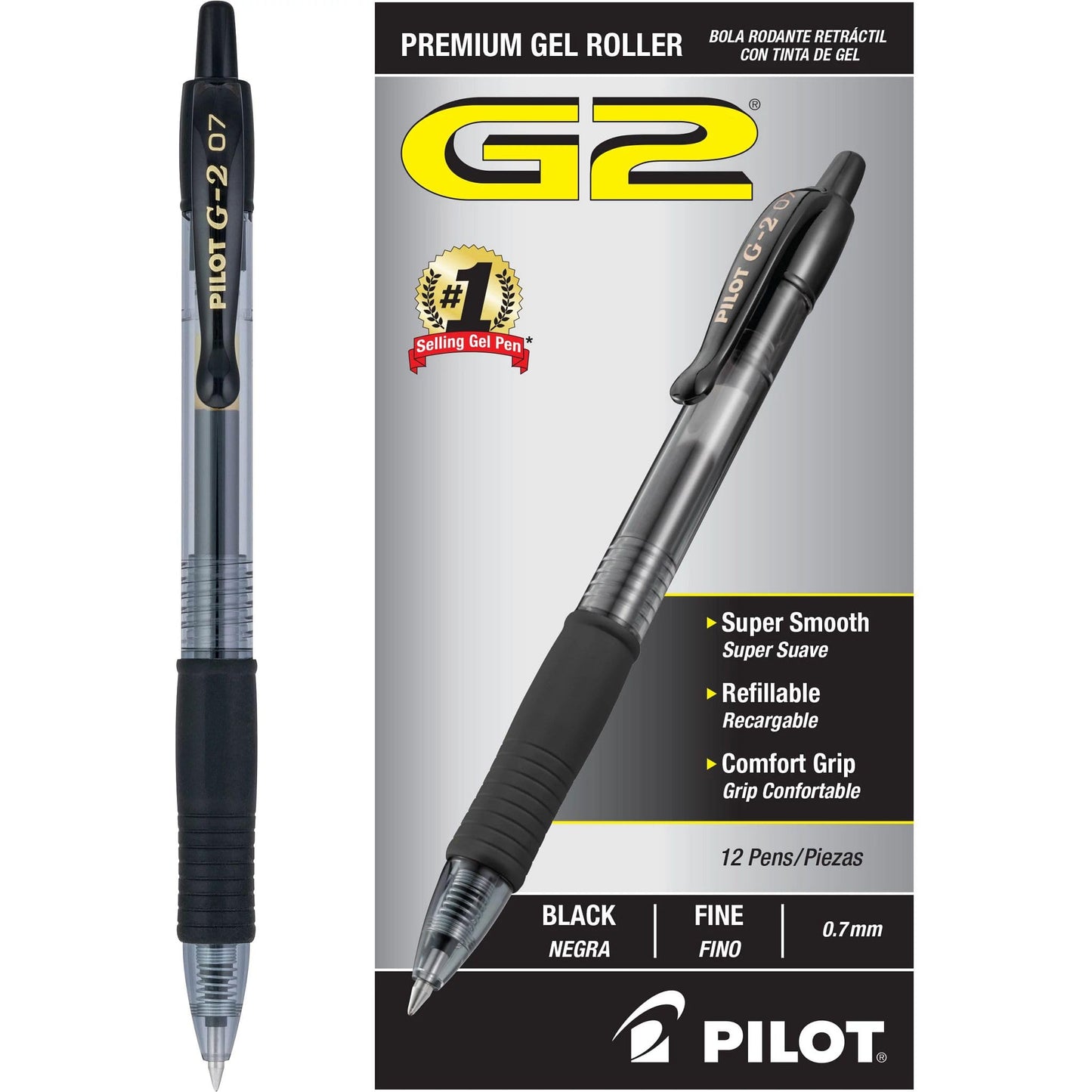 PILOT G2 Retractable Premium Gel Ink Roller Ball Pens Fine Point Black Ink Dozen Box (31020)