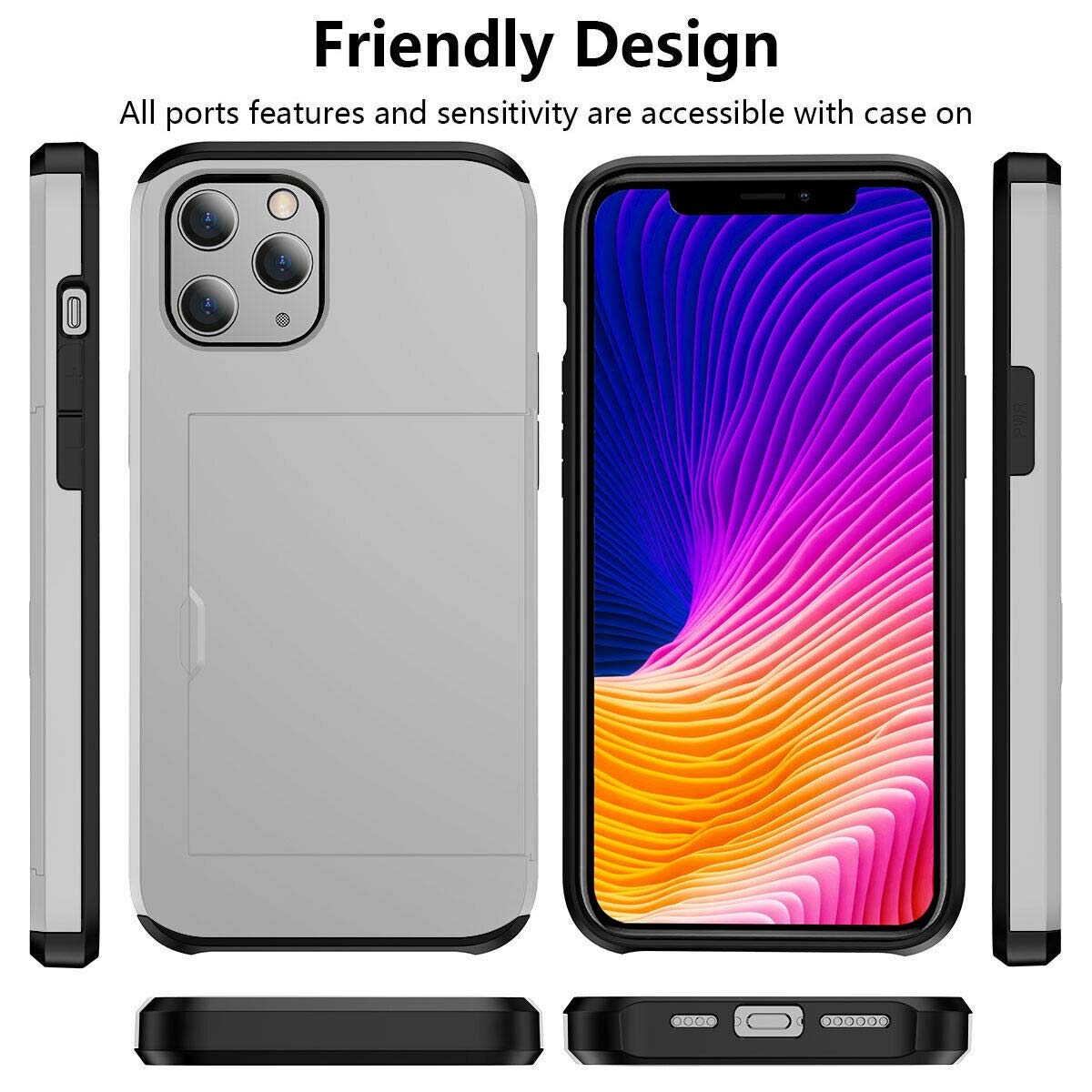 Fastsun Ultra-Thin Shockproof Hard Back Silicone Case Dual Layer Protective Credit Card Holder ID Cards Slot Case Cover Compatible with iPhone 14 Pro