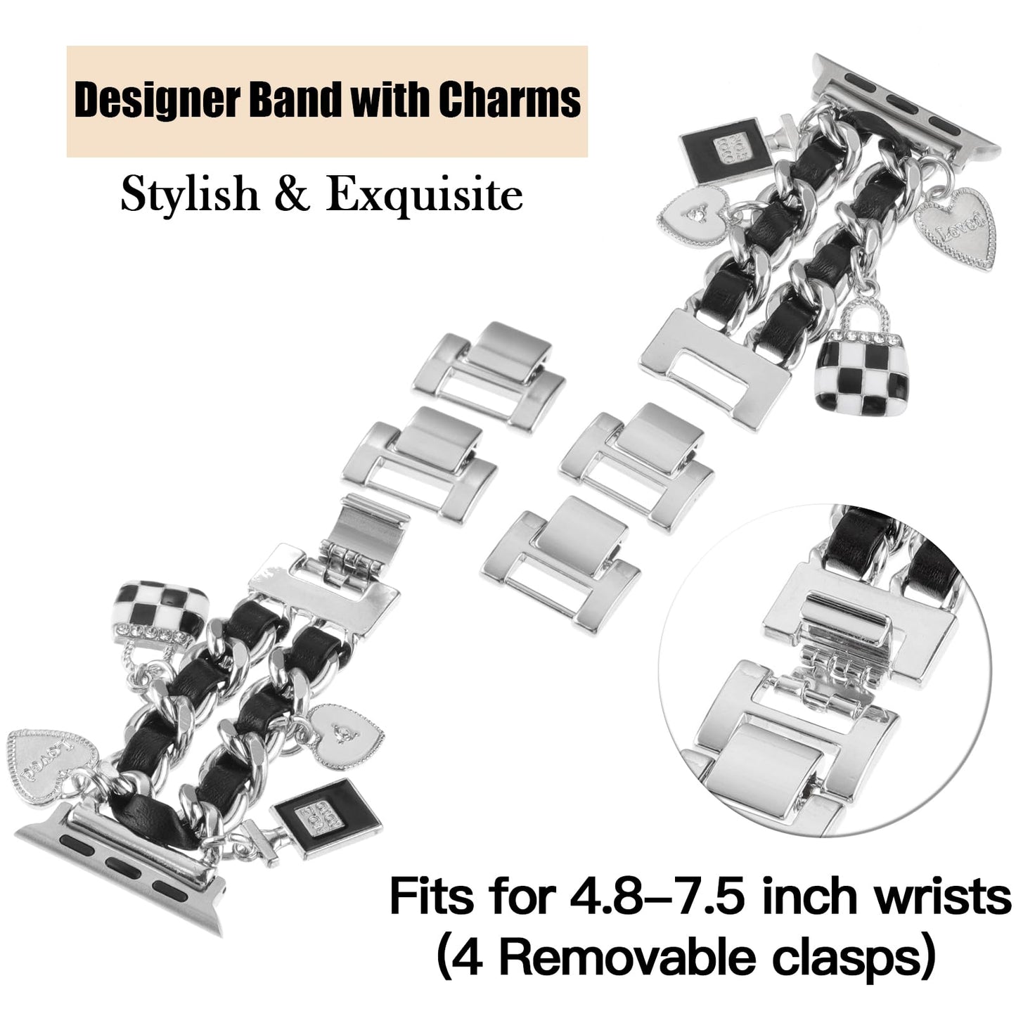REALSIGN Stylish Metal Bands Compatible with Apple Watch Band 41/40/38mm Women,Cuban Chain Band with Cute Pendants Love Cross Charms Strap for iWatch