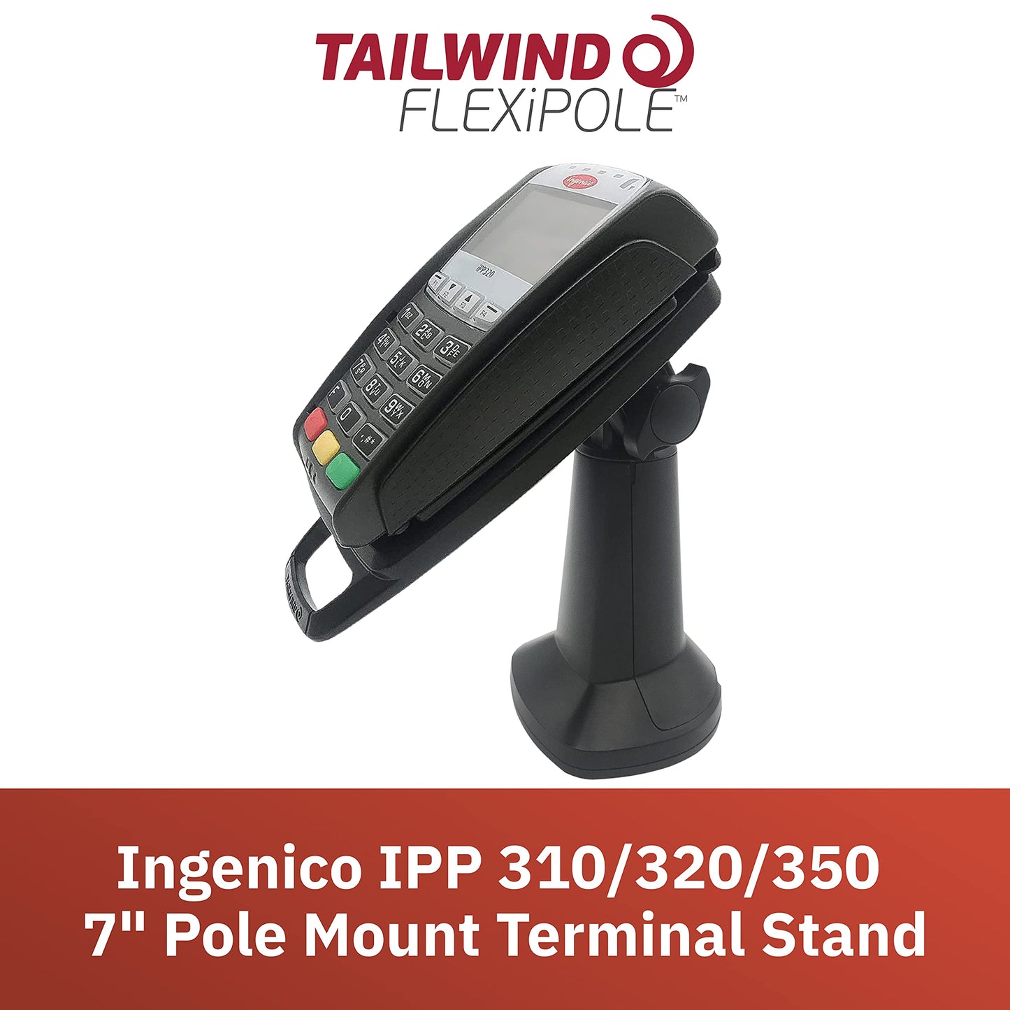 Discount Credit Card Supply ENS Tailwind Ingenico IPP 310/315/320/350 7" Latch and Lock Pole Mount Terminal Stand, Adhesive Installation, Black
