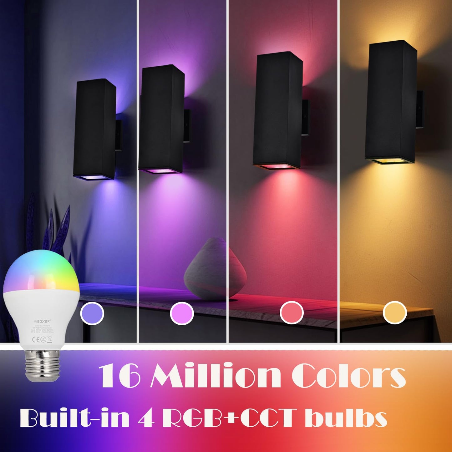 iYogaled Up and Down Lights Outdoor Wall Lights, RGB LED Dusk to Dawn Outdoor Lighting, IP56 Black Aluminum Anti Rust Waterproof Outdoor Light