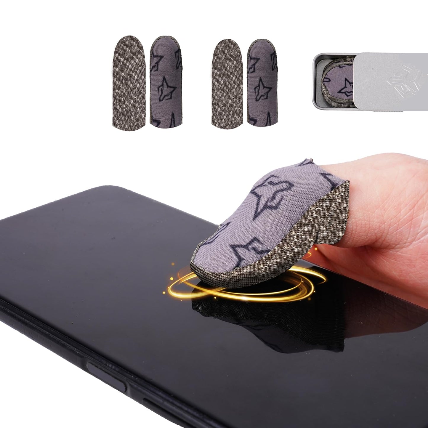 rinsfox Upgrade Fox Superconducting Silver Cloth, Extremely Sensitive Thin Zero Touch, Washable, Mobile Gaming Finger Sleeve,4 Pack For PUBG Knives