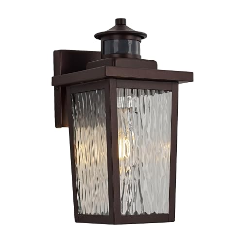 ACLand Oil Rubbed Bronze Motion Sensor Exterior Wall Lantern, Dusk to Dawn Outdoor Lighting with Clear Water Glass and E26 Base Socket, 12" Outside