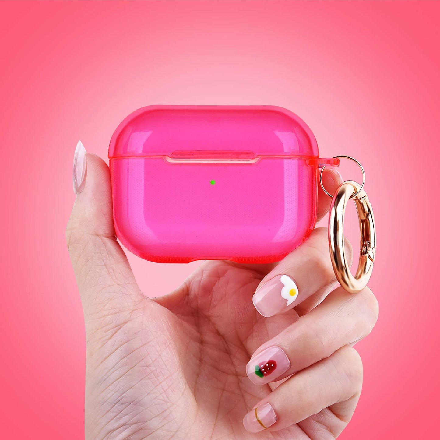 AIRSPO Clear Case for AirPods Pro Charging Case, Soft TPU, Crystal Clear, Wireless Charging Compatible, Neon Hot Pink