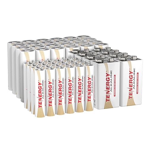 Tenergy 56 Pack Alkaline Batteries, 24 Pack AA, 24 Pack AAA, and 8 Pack 9V Size Batteries for Household Electronics