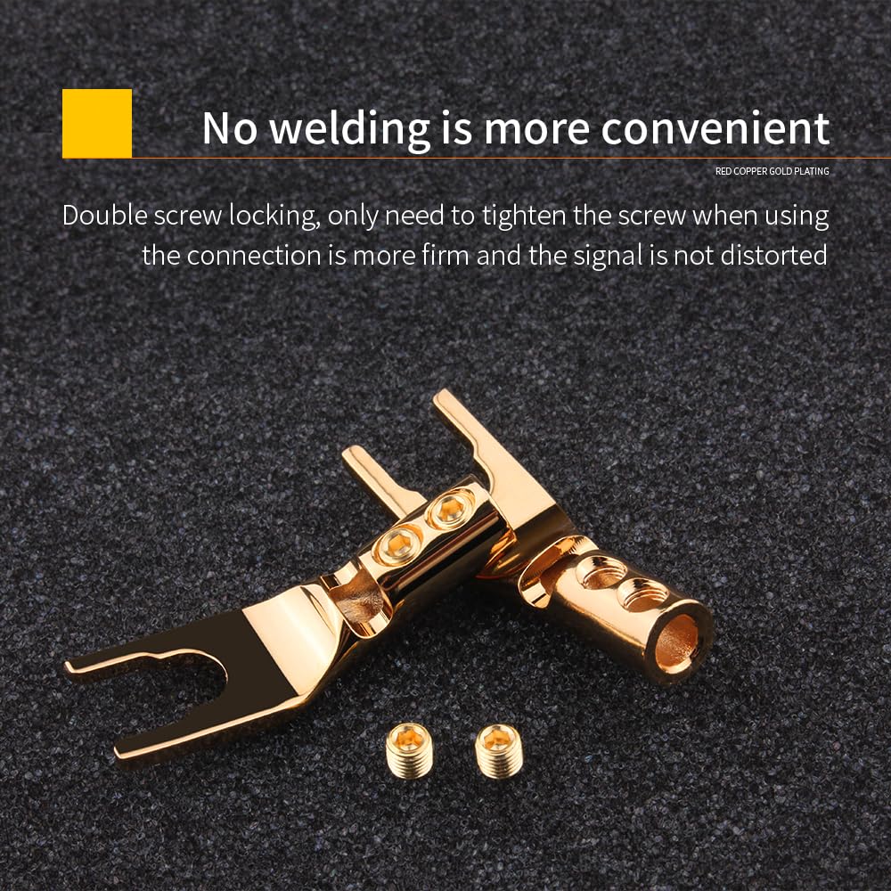 KUYIOHIFI Gold Plated Pure Copper Speaker Spade Connectors - Dual Screw Locking Fork Y/U Plugs for Wire DIY