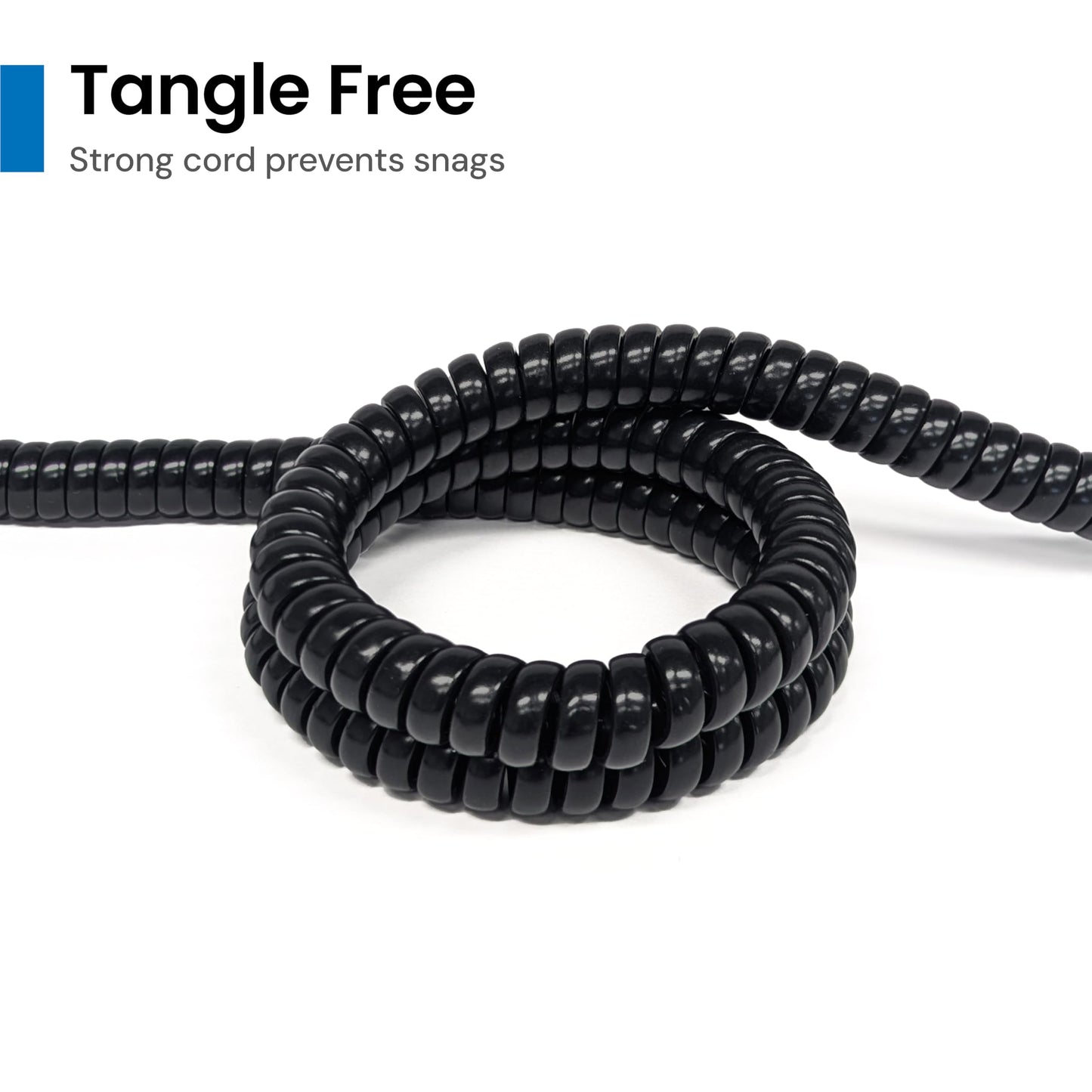 ICC Telephone Handset Cord/Phone Cord, 12 Ft - RJ9 (RJ22) Connectors, Flat Black, 10-Pack - Curly Coiled Tangle-Free Design for PBX & VoIP Phones