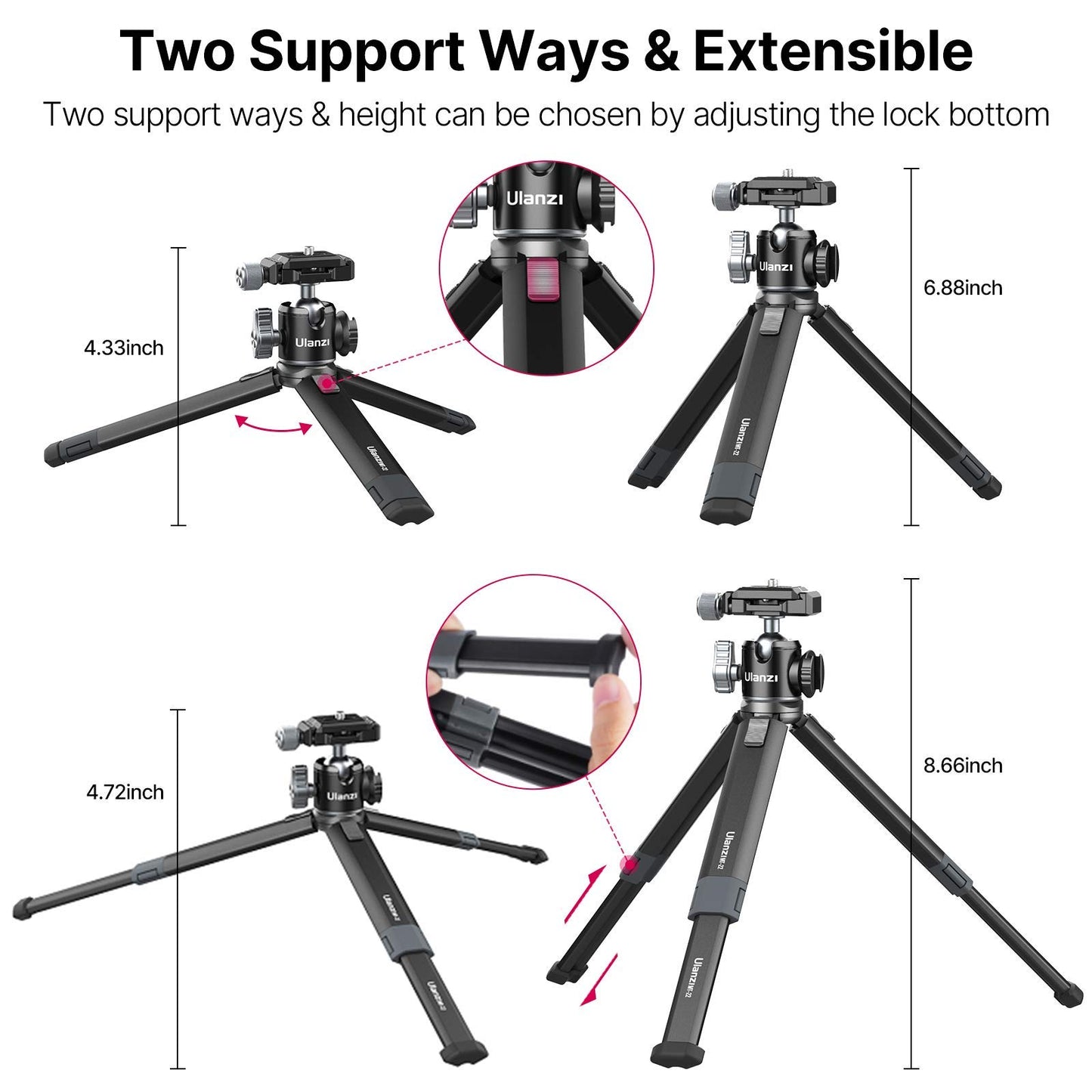 Portable Desktop Mini Tripod PICTRON MT-24 Compact Camera Tripod Aluminum Alloy with 360° Ball Head,1/4 inches Quick Release Plate for DSLR Camera
