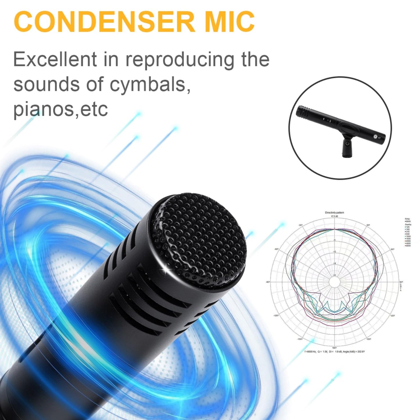 W IN-MIX G7 7-Piece Wired Dynamic Drum Mic Kit (Whole Metal)- Kick Bass, Tom/Snare & Cymbals Microphone Use for Drums, Vocal, Other Instrument