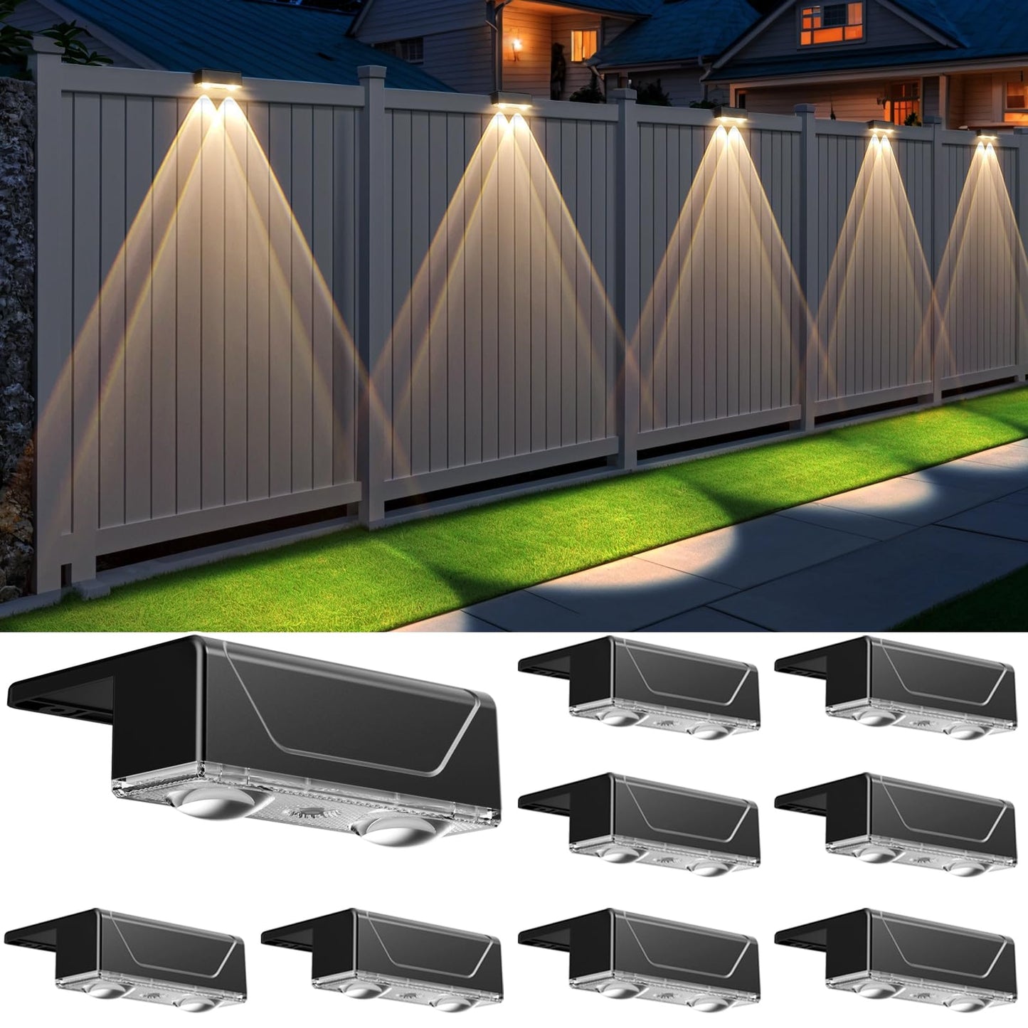 Srtyuo Solar Fence Lights Outdoor - 3 Color Modes(3000K/4000K/6000K), IP55 Waterproof Solar Lights, Fence Light Solar Powered for Outside, Backyard