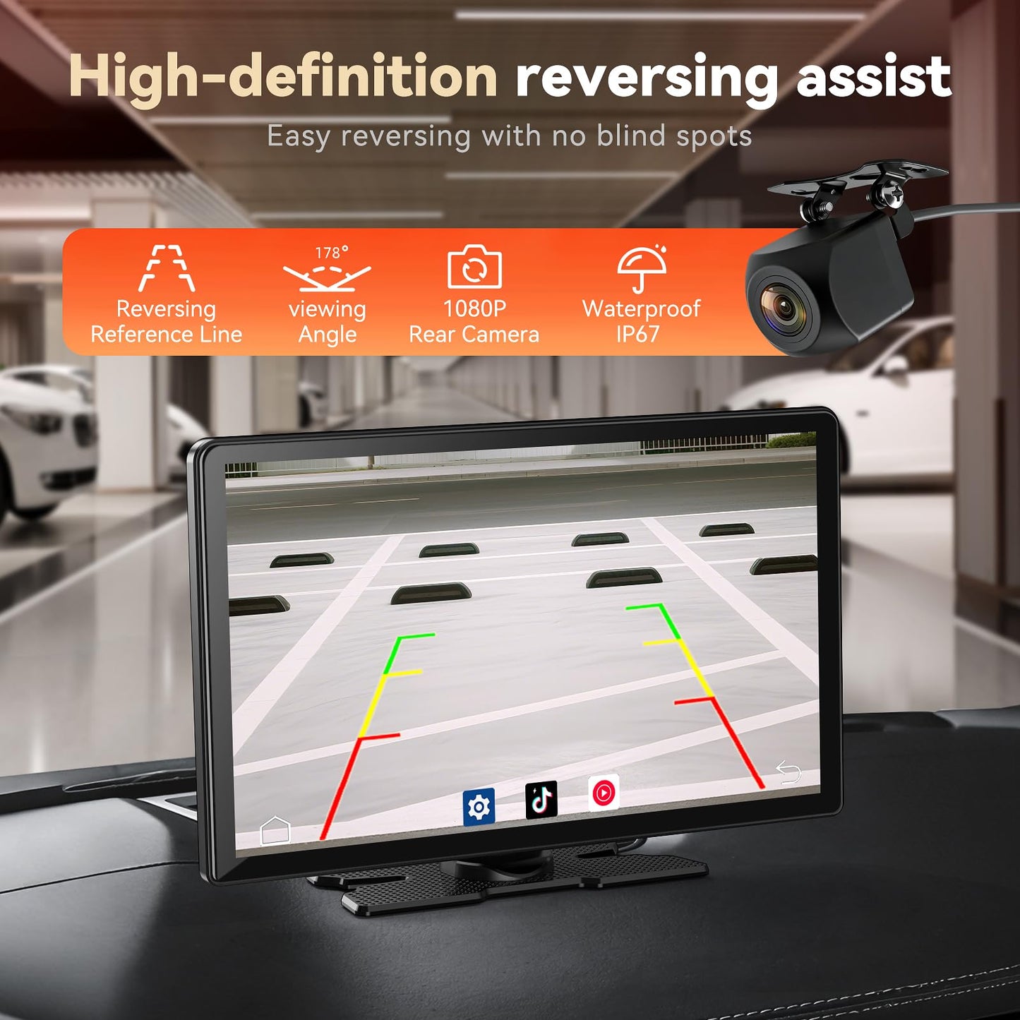 11.3" Wireless Carplay Screen for Car with N-etflix/YouTube/TikTok, Upgraded A-pple CarPlay & Android Auto Screen,Portable AI Magic Box with Backup