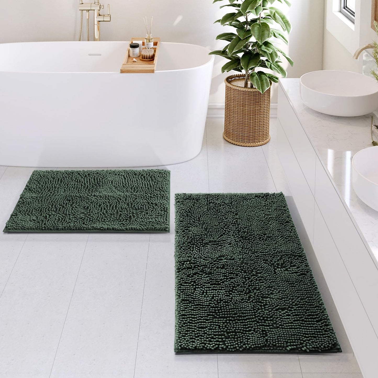 Hearth & Harbor Bathroom Rugs, Chenille Bath Mat - Machine Washable Bath Mats for Bathroom Non-Slip Backing Rubber, Quick Dry Bathroom Mat