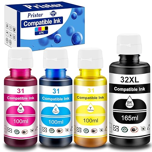Pristar Compatible with HP 31 32XL Ink Bottle Set Compatible with HP Smart Tank 7301 7001 7602 5000 6001 5101 5102 5103 Plus 651 551 455 457 450