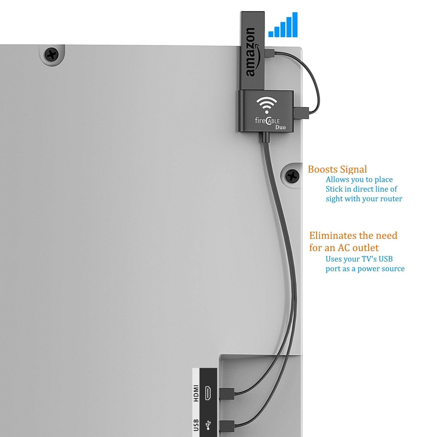 Duo for Powering FireStick from TV and HDMI Extender Device for Improved WiFi Signal