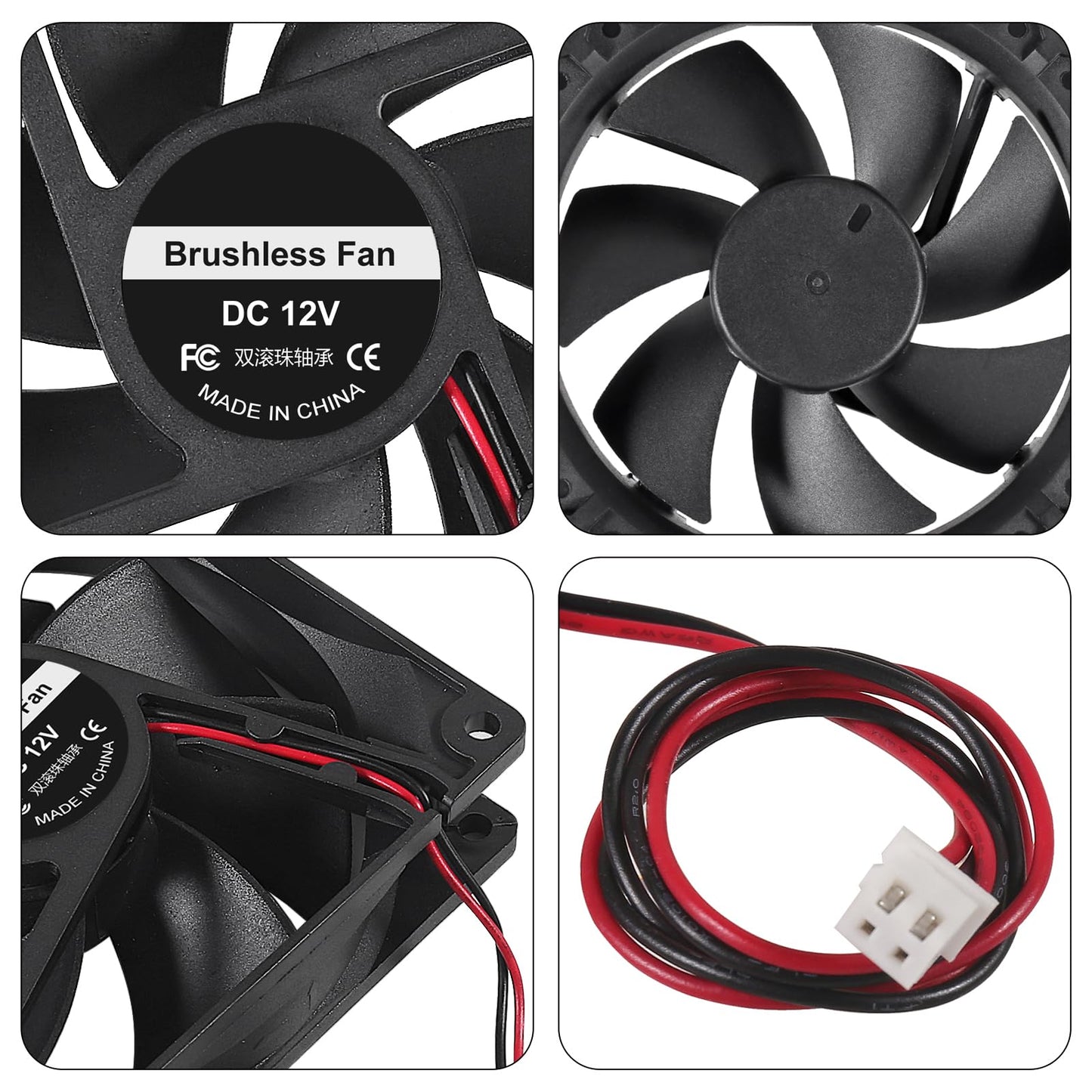 92mm x 92mm x 25mm Cooling Fan with Dual Ball Bearings 3.6 inch 12V DC 3500 RPM - Ideal for DIY Cooling, 3D Printer, CNC, Robotics