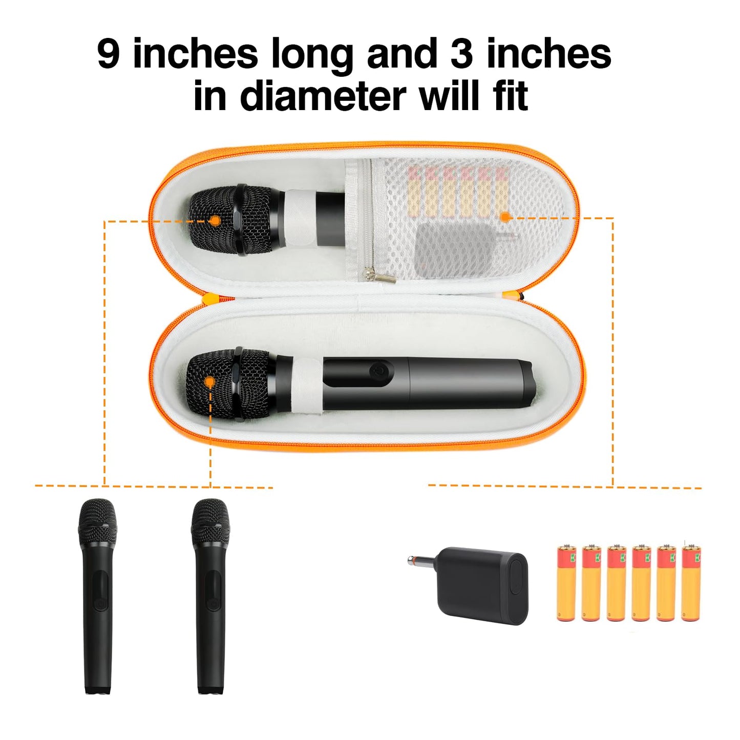 sarlar Case Compatible with JBL Wireless Two Microphone System, Up To 9“ x 3” will fit. Handheld Dual Mic Travel Bag for Singing or Karaoke for