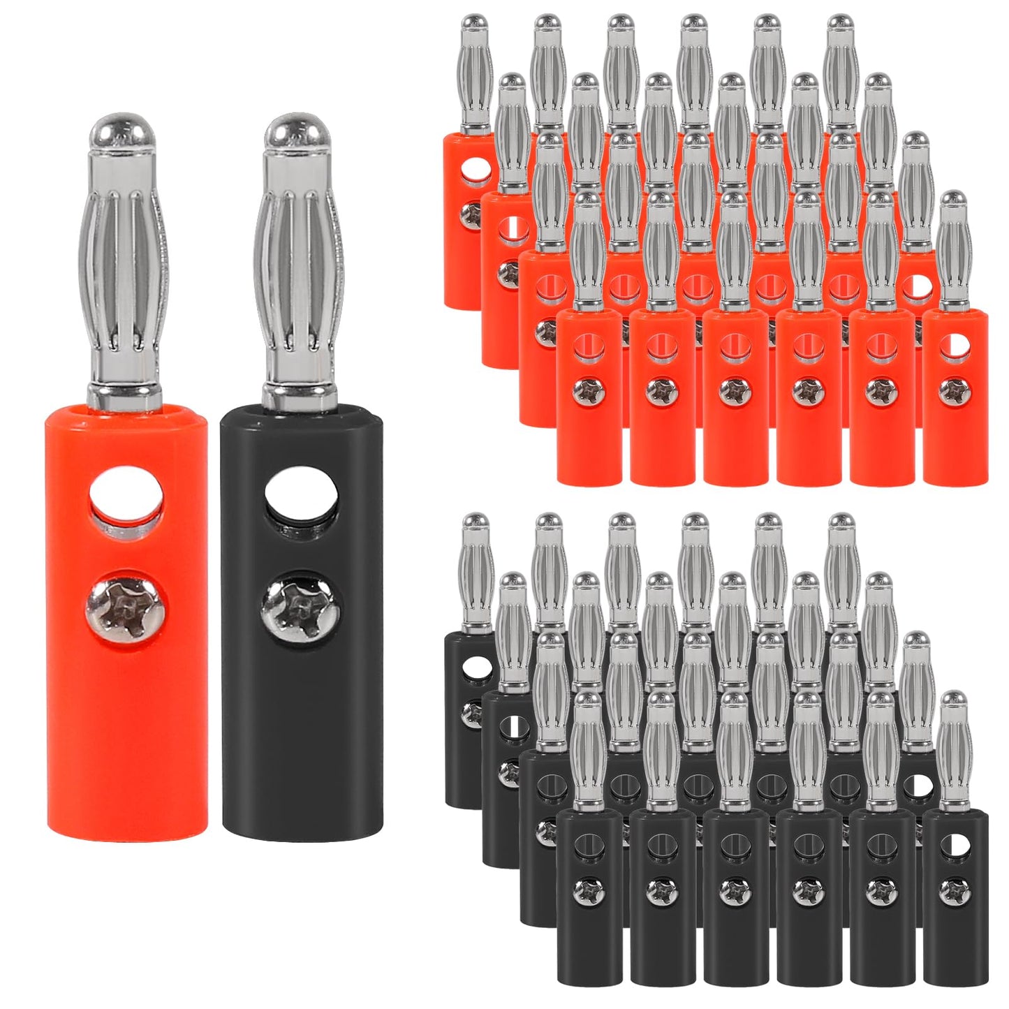 ALAMSCN 50PCS 4mm Banana Plug Audio Speaker Cable Connector Banana Plug Terminal Connectors Male Audio Speaker Cable Connector(25 Red + 25 Black)