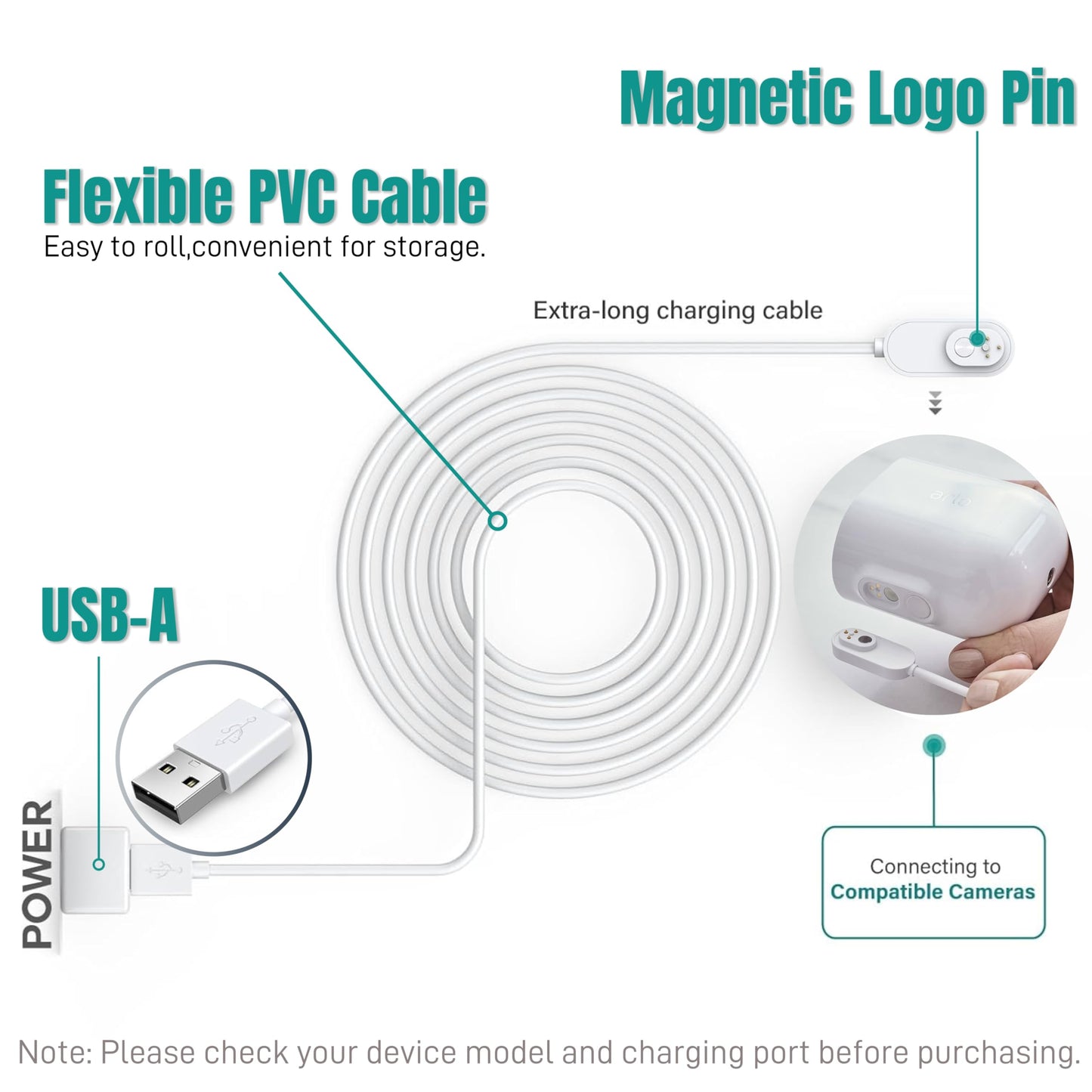 Arlo Camera Charger 2 Pack 10FT Compatible with Arlo Pro 5S 2K, Pro 4, Pro 3, Ultra 2, Ultra, Floodlight, Go 2 Cameras, arlo Magnetic Charging Cable