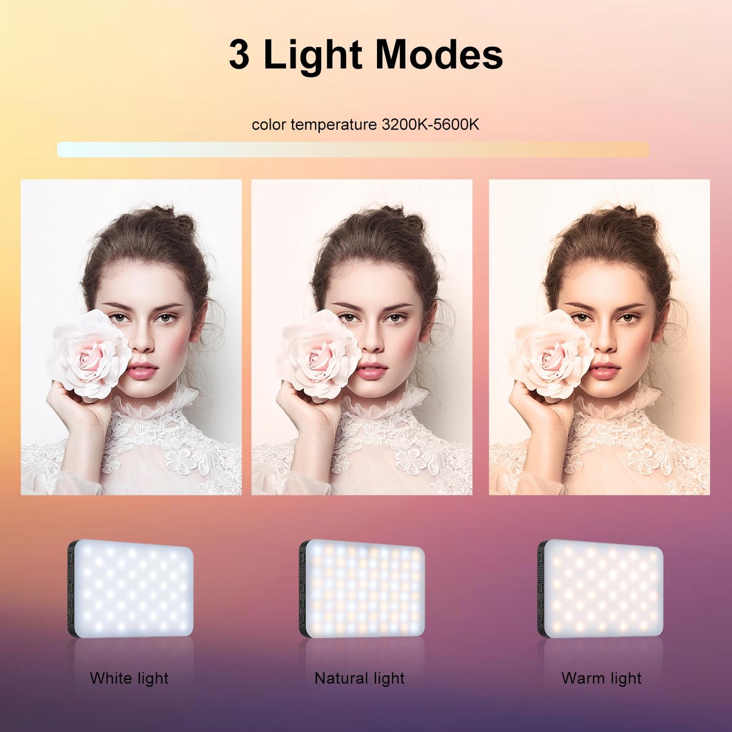 King Ma Portable Selfie Phone Light, 3 Modes LED Clip on Light Rechargeable Video Light for Phone Pictures, TikTok Vlog, Computer Laptop Video