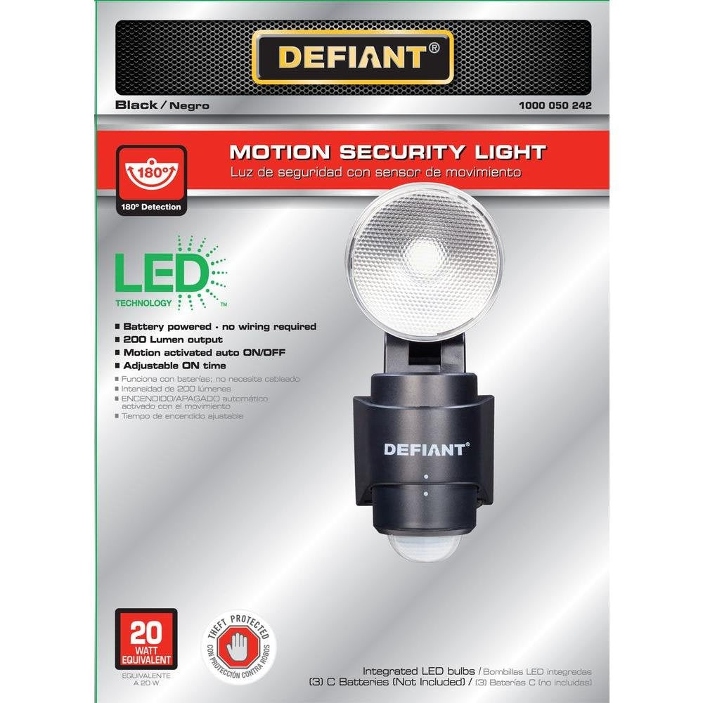 180-Degree 1-Head Outdoor Black LED Battery Power Flood Light