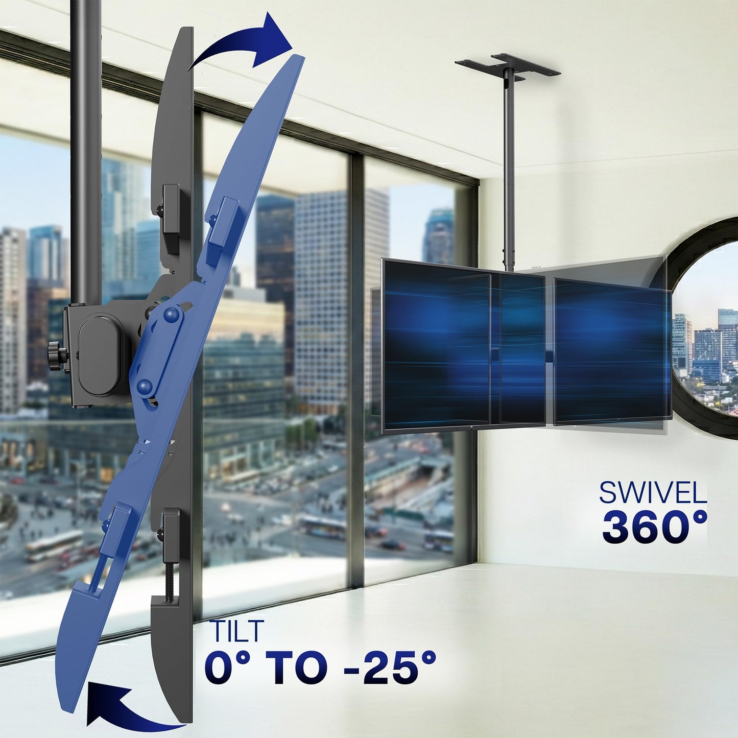 VIVO Side-by-Side Dual TV Ceiling Mount for 34 to 60 inch Screens, Heavy Duty Full Swivel Menu Board for TVs up to 88 lbs Each, 5.5ft Extension Pole
