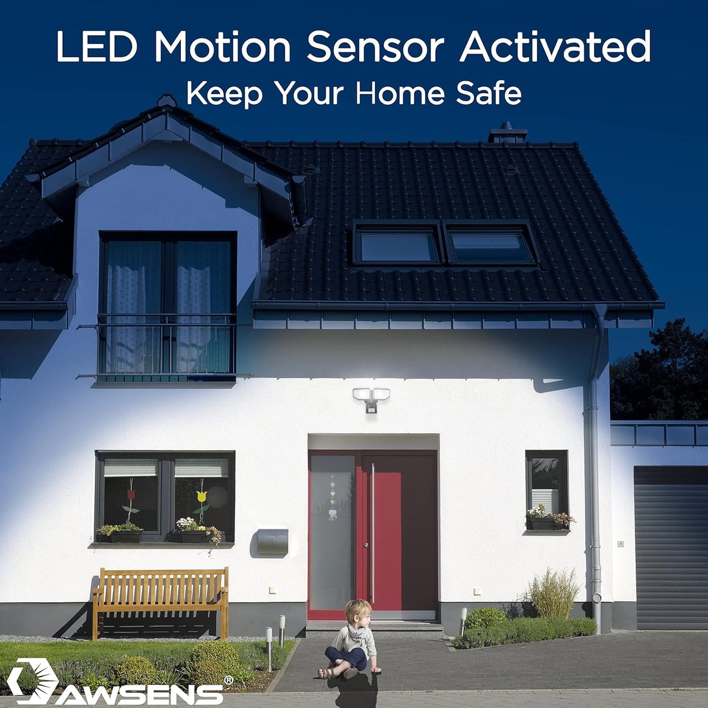 AWSENS 40W LED Security Lights Motion Sensor Light Outdoor, 180 Degree, 4000 LM Motion Security Light, 5000 K, ETL Water Resistant, Clear 2 Head