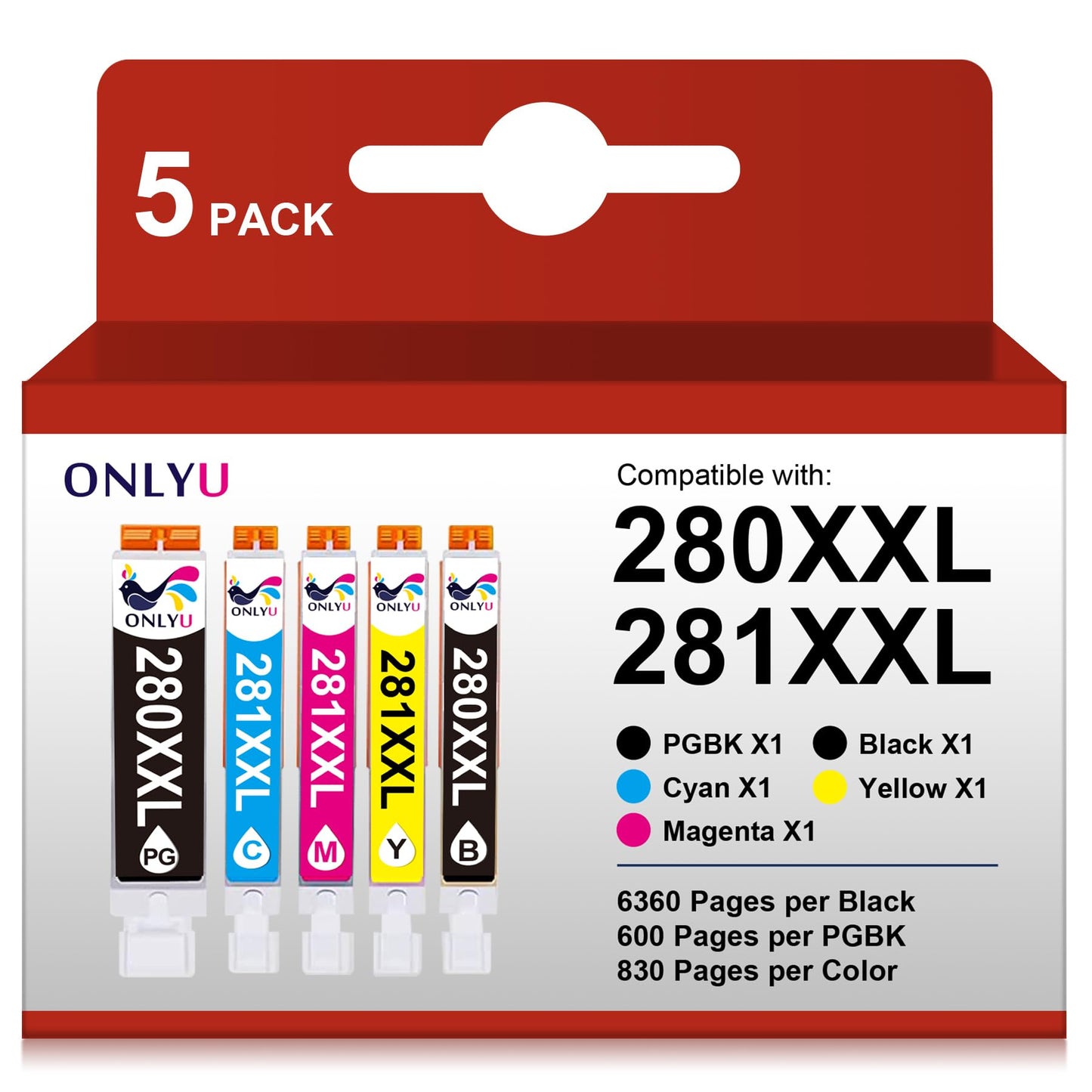 ONLYU 280XXL 281XXL Compatible for Canon Ink 280 and 281 Cartridges PGI-280XXL CLI-281XXL for Canon TR8620a Ink Cartridges for Pixma TR8620 TR8620a