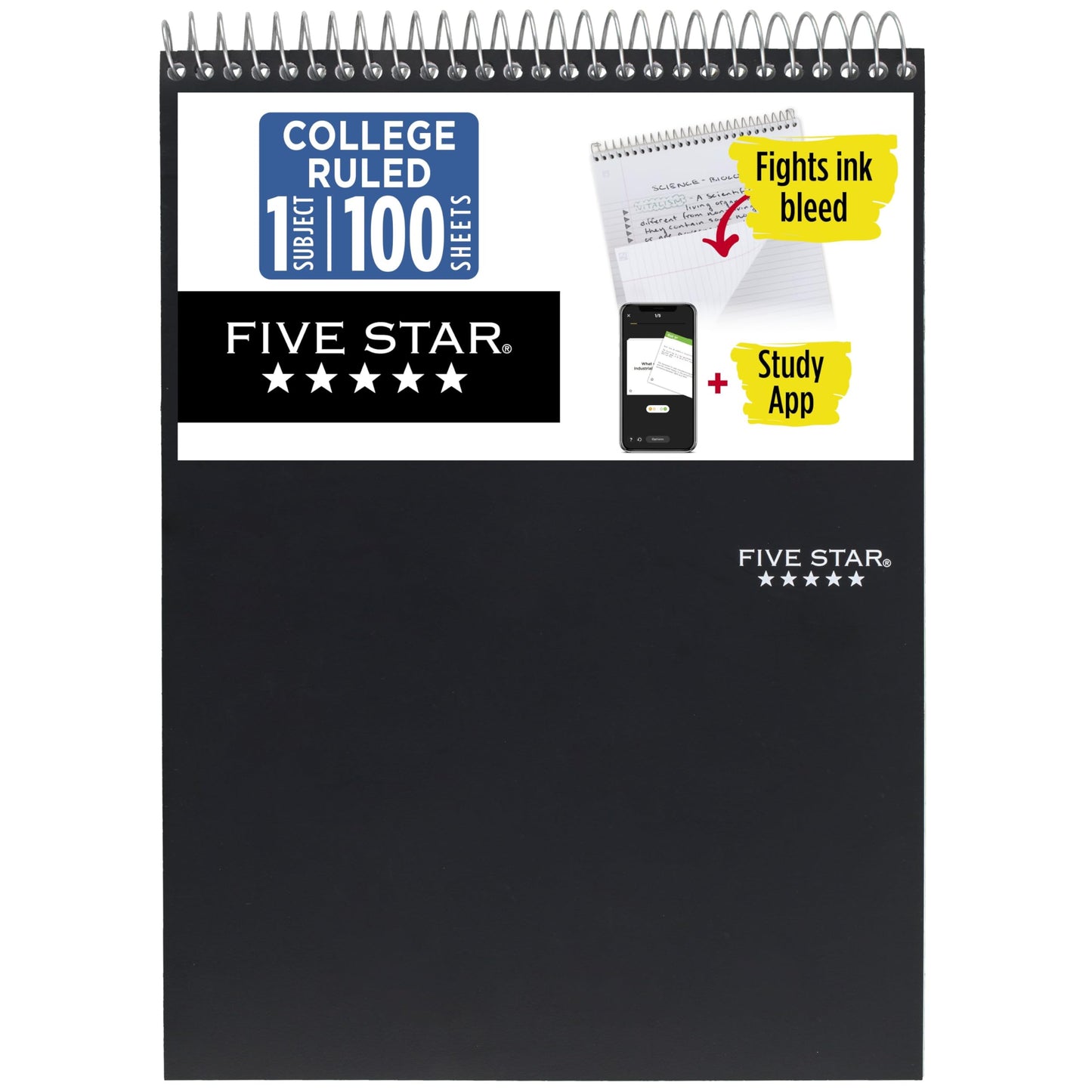 Five Star Top Spiral Notebook + Study App, 6 Pack, 1 Subject, College Ruled Notepad, 8-1/2" x 11", 100 Sheets, Assorted Colors (73525)